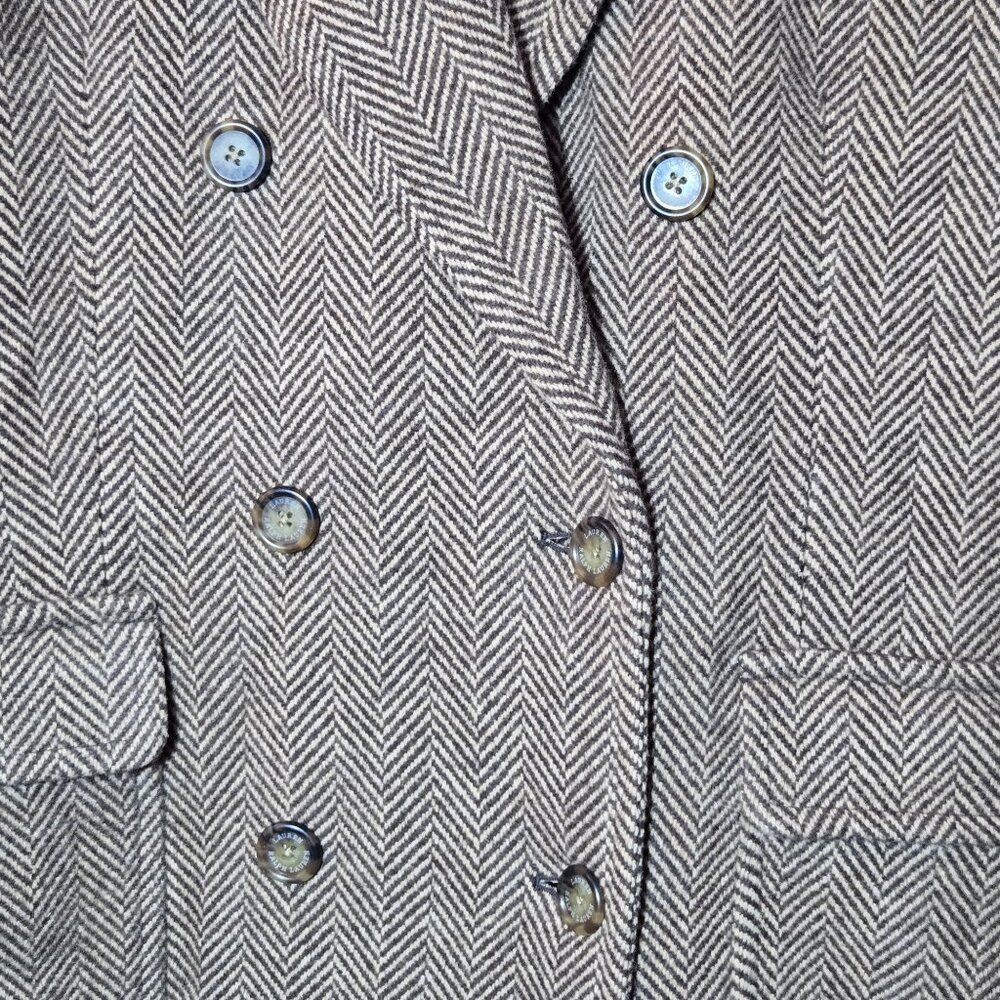 Ralph Lauren Double-Breasted Herringbone Coat 14 Tan Multi Wool Academia NWT - Picture 5 of 13
